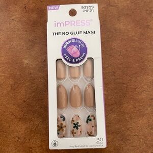 imPRESS Press-On Nails As It Was Neutral Medium Tan Nude Floral No Glue Mani NEW